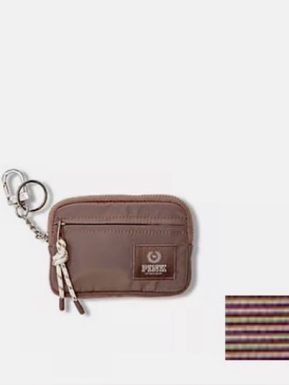 PINK Victoria's Secret Brown Zip Card Case Keychain